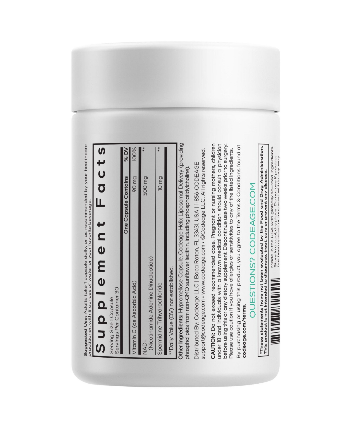 Codeage Liposomal Spermidine Nad+ Spermidine Supplement - 500 Mg Nad+ Vitamin C - Nicotinamide Adenine Dinucleotide Pills