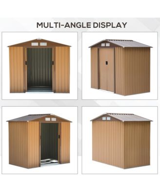 7 ft x 4 ft Outdoor Galvanized Metal Garden Storage Shed with Doors,