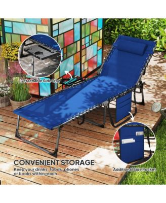 Folding Chaise Lounge ning Chair w/ Adjustable Back