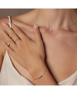 Sterling Silver 18k Gold Plated Horizontal Cross Necklace, Daily Wear, Perfect Gift