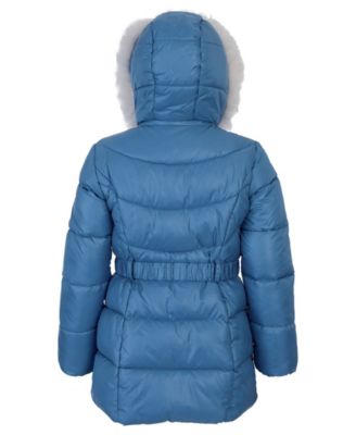 Toddler and Little Girls Belted Stadium Puffer Jacket