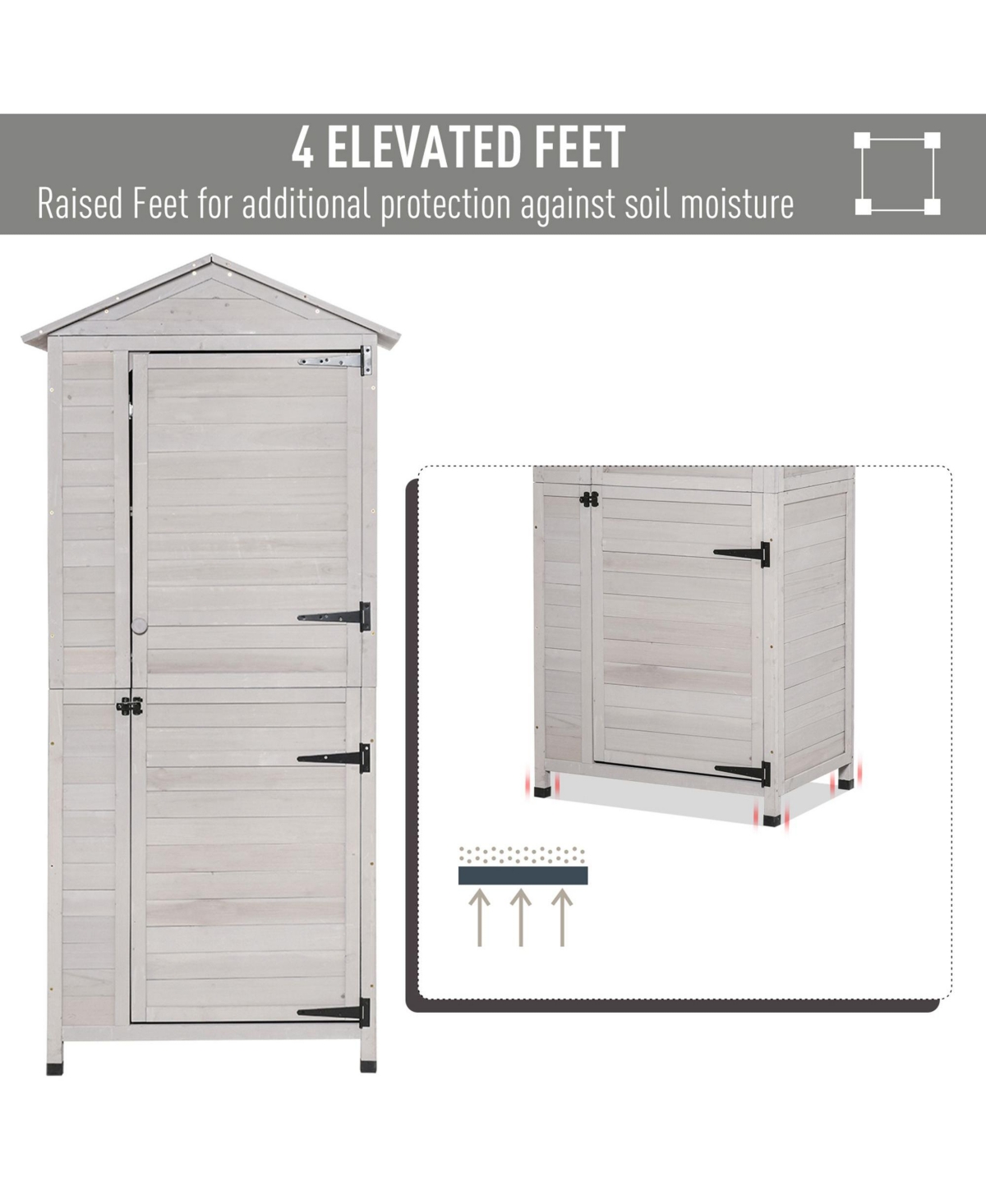 Outsunny 36" x 25" x 79" Wooden Outdoor Tool Cabinet with Tin Roof