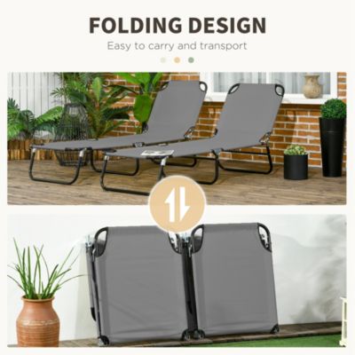 Folding Chaise Lounge Set of 2 with Adjustable Backrest, Dark