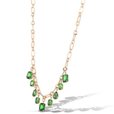 Green Gem Drop Charm Necklace in Gold-Tone Chain