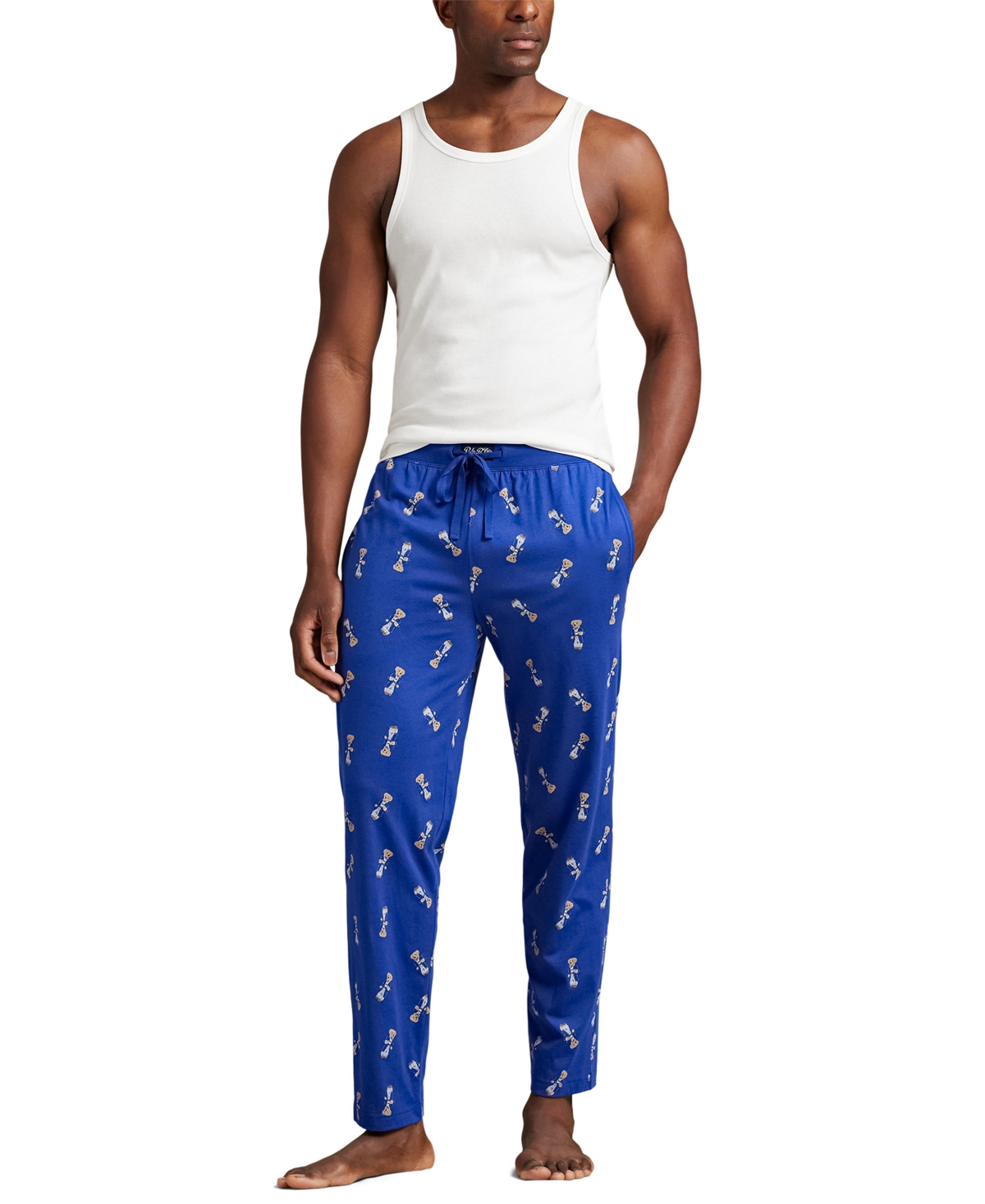 Polo Ralph Lauren Men's Rib Waistband Knit Bear Pajama Jogger Pants In Blue