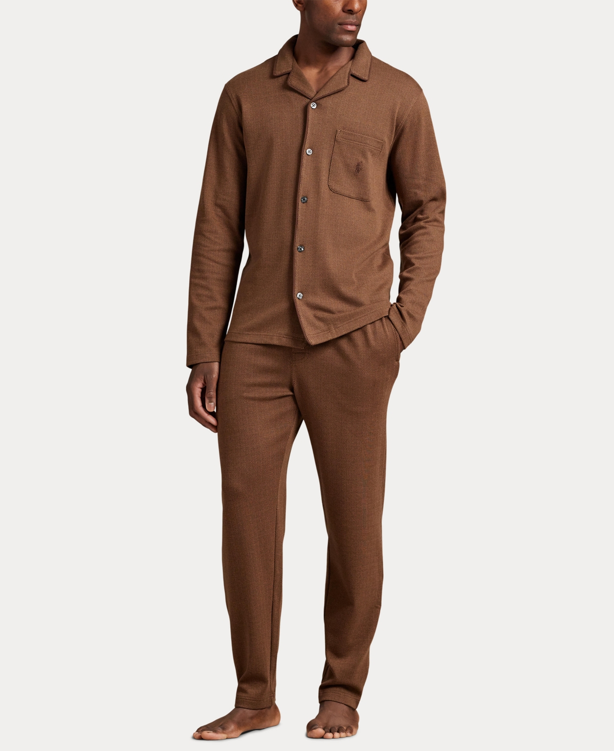 Polo Ralph Lauren Men's Knit Herringbone Drawstring Pajama Pants In Brown
