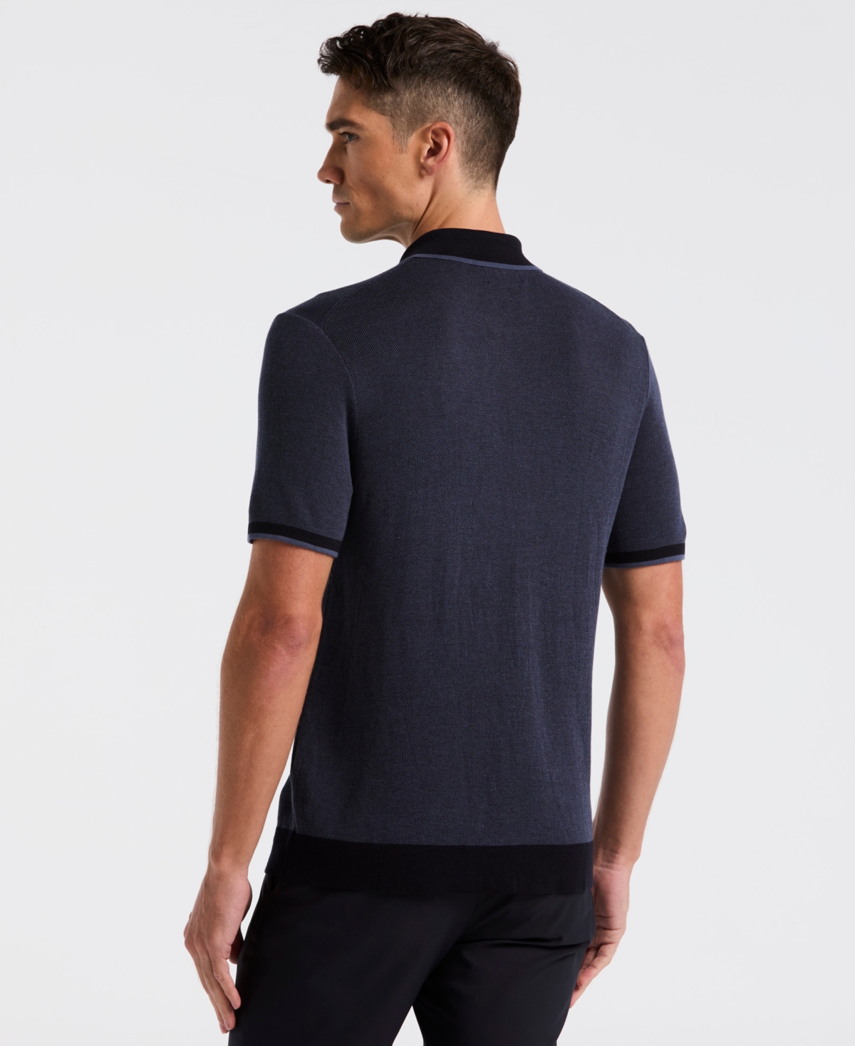 Perry Ellis Men's Bi-color Stitch Quarter-zip Short Sleeve Polo Shirt In Blue