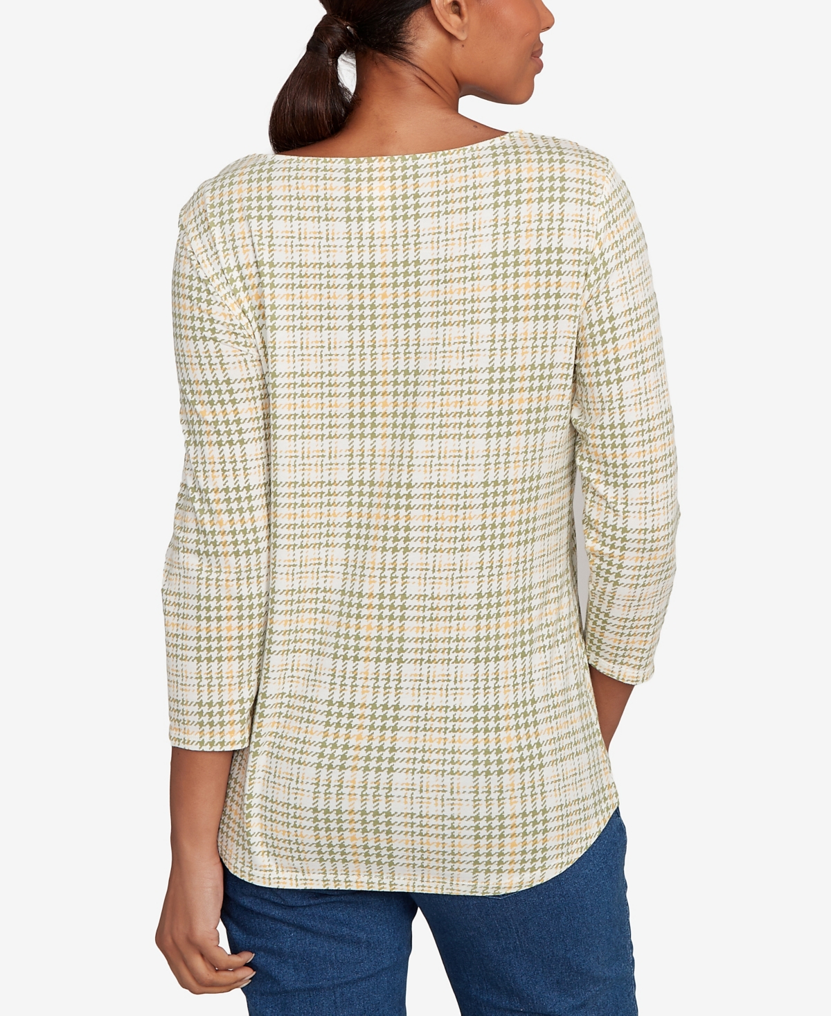 Ruby Rd. Petite Autumn Cat Houndstooth Top In Multi
