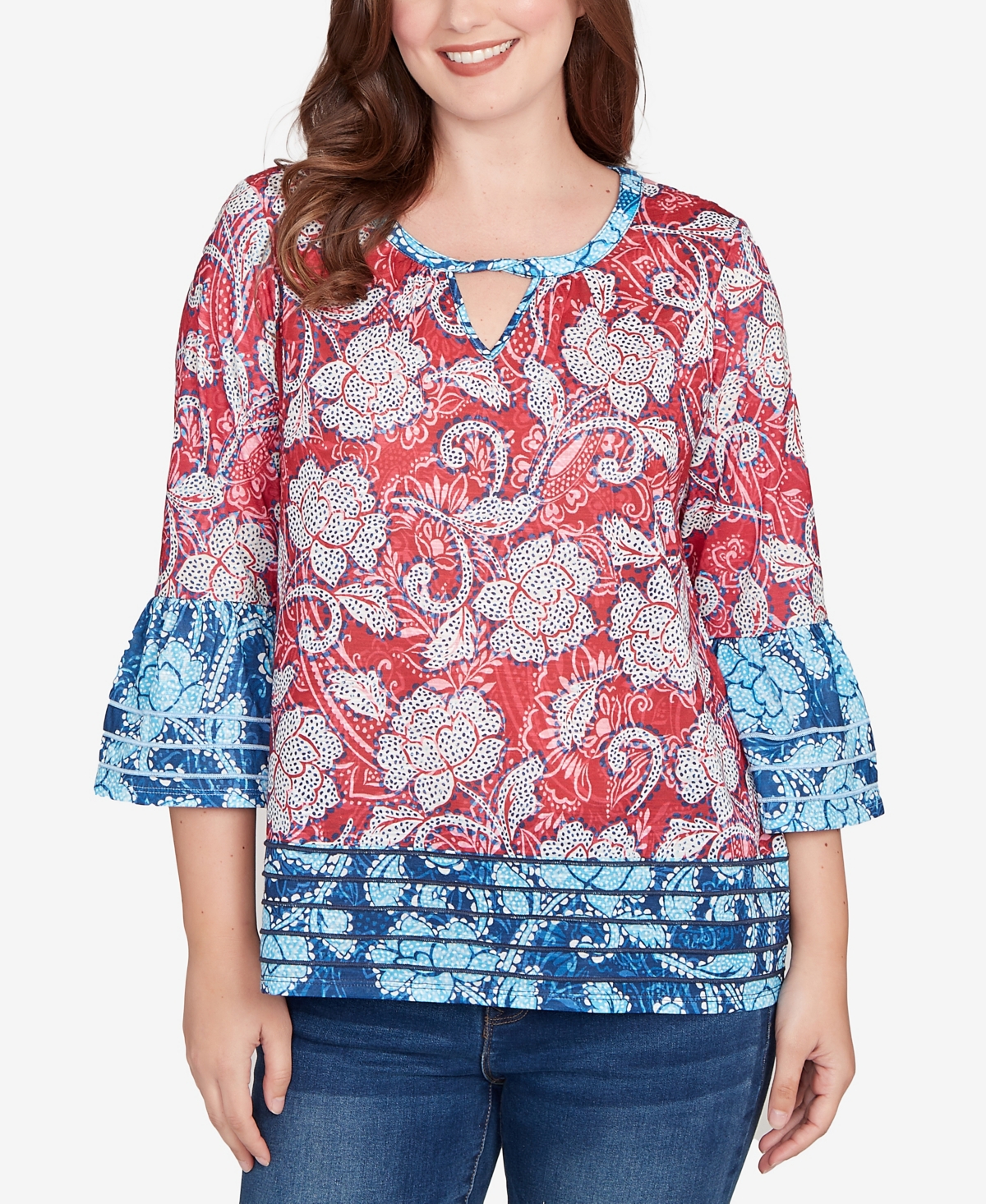 Ruby Rd. Petite Speckled Floral Flounce Sleeve Top In Multi