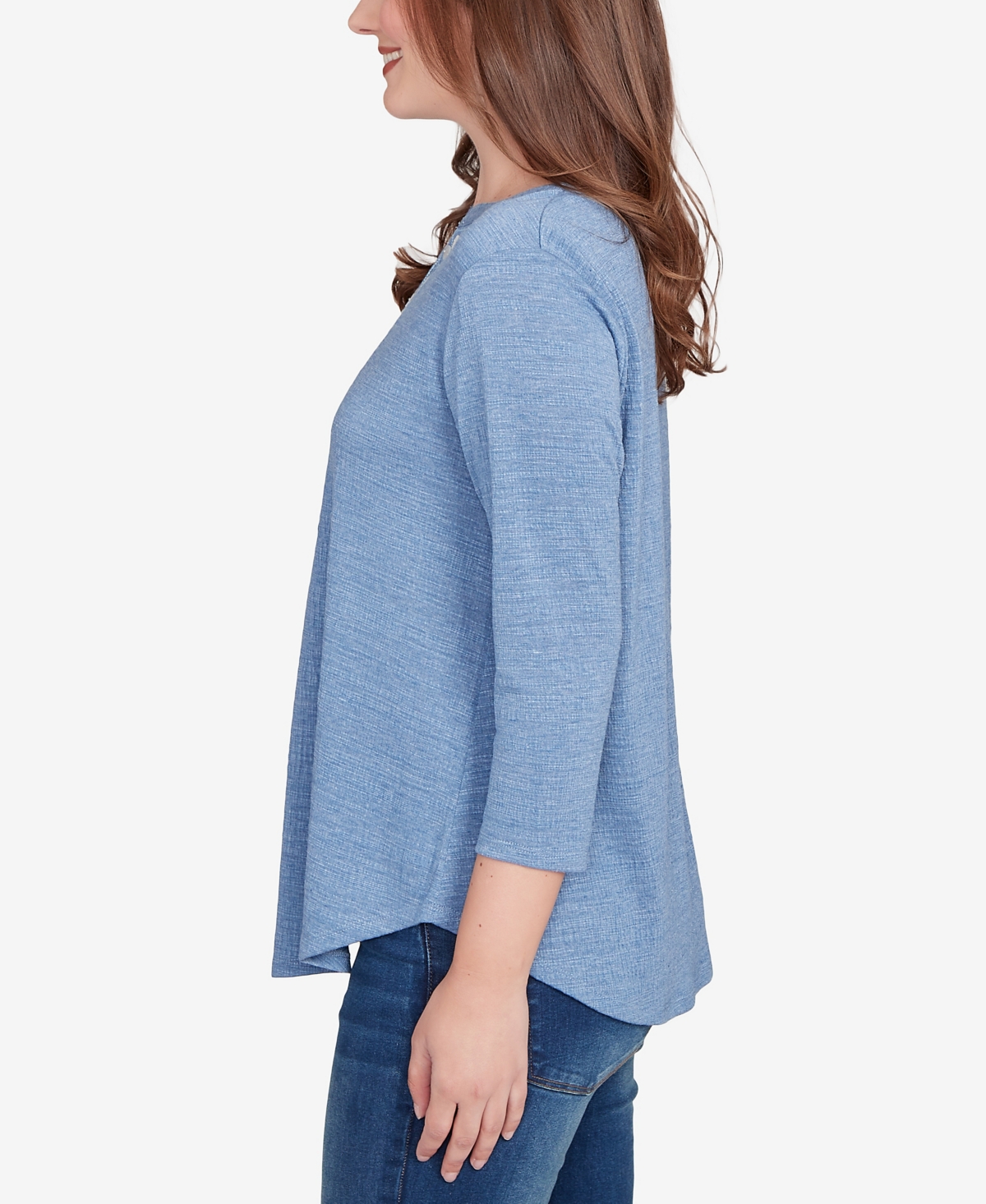 Ruby Rd. Petite Textured Knit Embellished Top In Blue