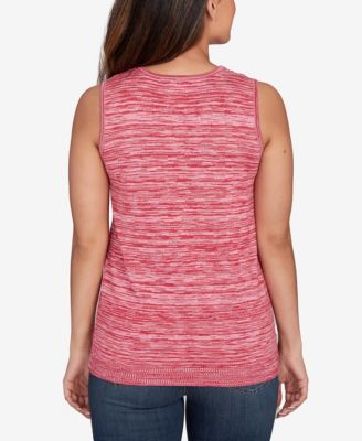 Petite Marled Knit Embroidered Tank Sweater 