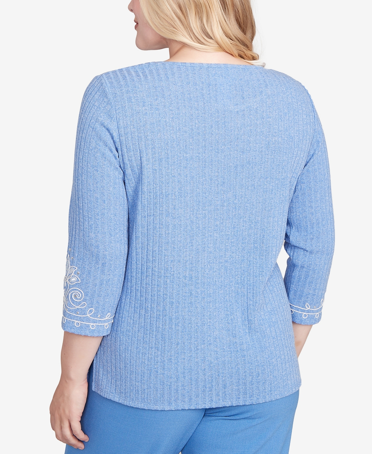Alfred Dunner Petite Medallion Bordered Periwinkle Top With Necklace In Blue