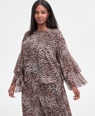 I.N.C. International Concepts - Plus Size Printed Ruffle-Sleeve Top