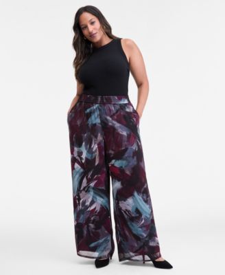 I.N.C. International Concepts - Plus Size Printed Crinkle Chiffon Wide-Leg Pants