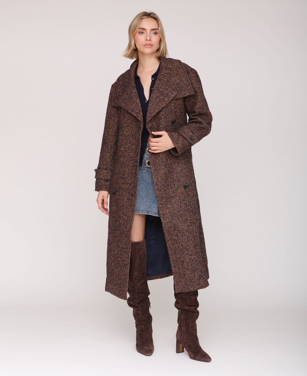 Avec Les Filles Women's Double Breasted Belted Wool Coat In Brown