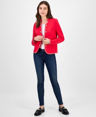 Women's Metallic-Trim Band-Collar Jacket