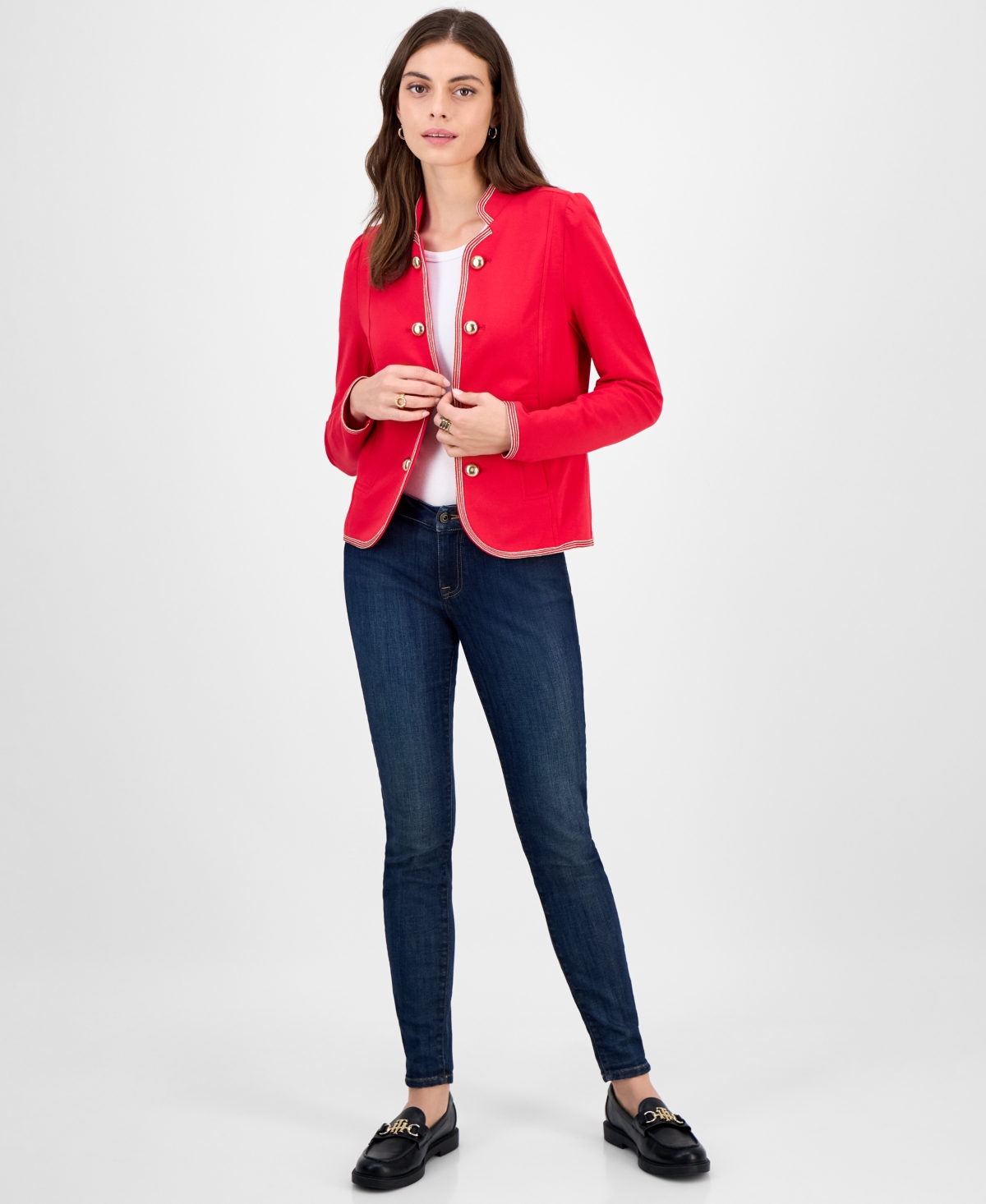 Tommy Hilfiger Women's Metallic-Trim Band-Collar Jacket