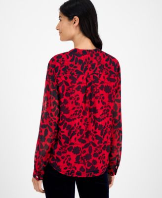 Women's Floral-Print Ruffled Top