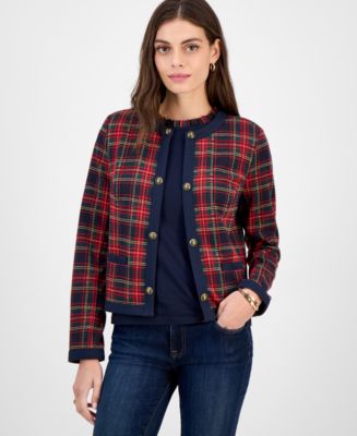 L ☆新品　トミーフィルフィガー　サイドオープン ウィンドジャケット　レディース Tommy Hilfiger Women's Plaid Open-Front Jacket - Macy's