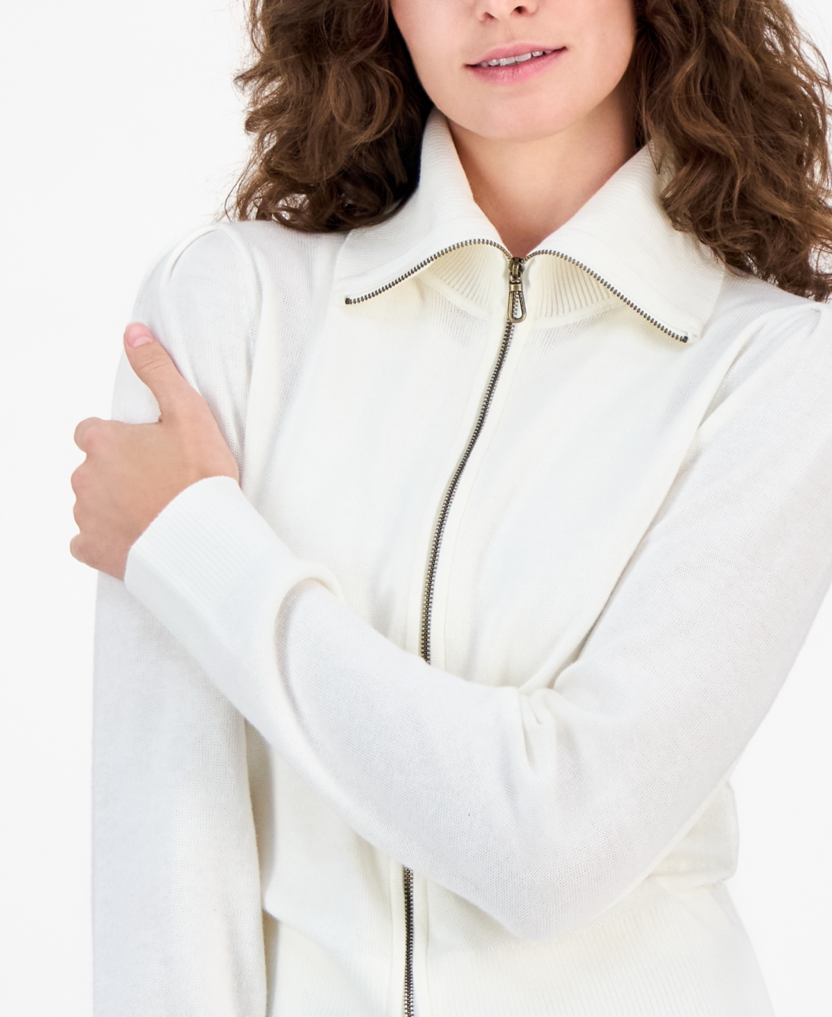 Nautica Jeans Women's Cotton Zip-front Cardigan Sweater In White