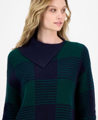 Women's Buffalo Plaid Asymmetrical-Neckline Sweater