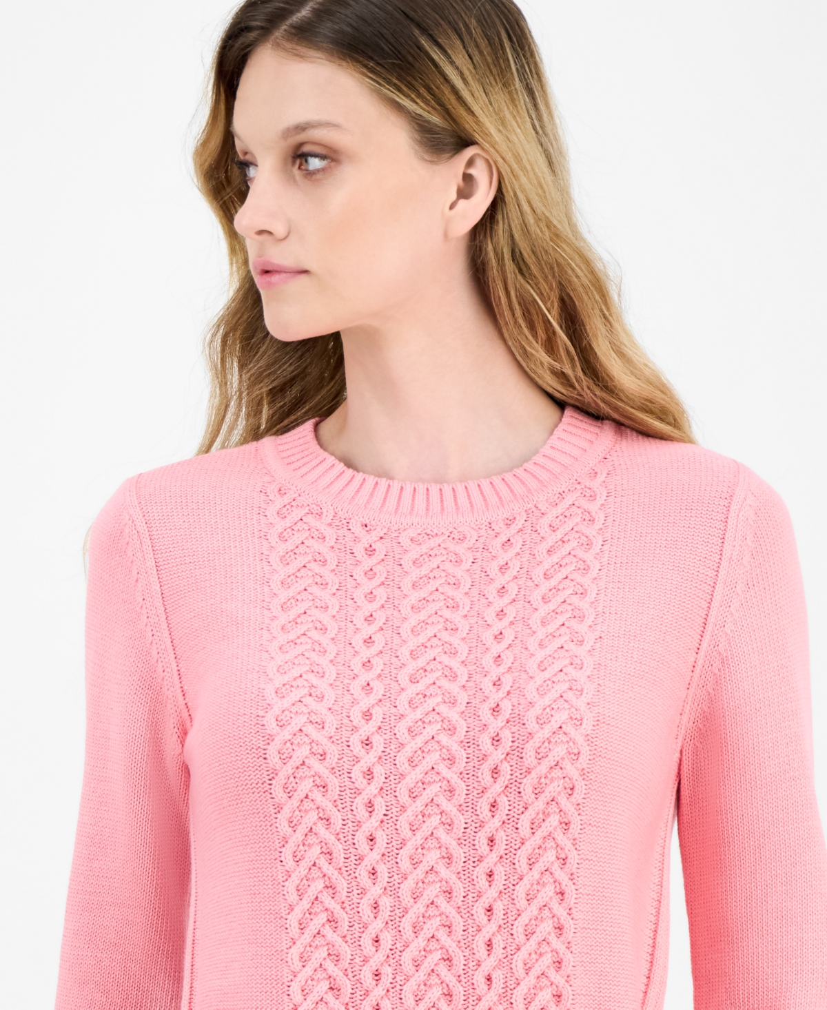 Nautica Women's Cotton Heart Cable Crewneck Sweater
