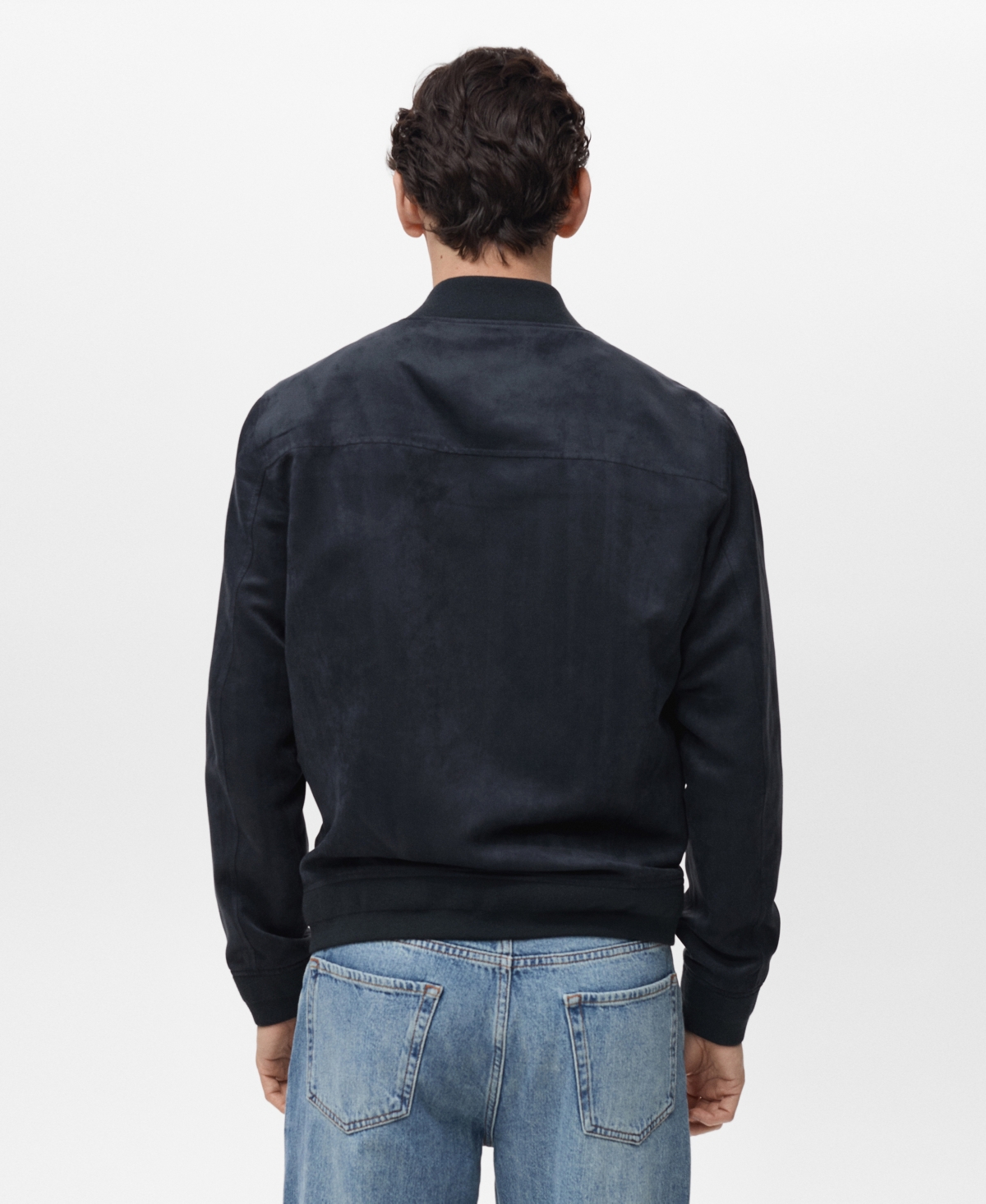 Mango Faux Suede Bomber Jacket In Black