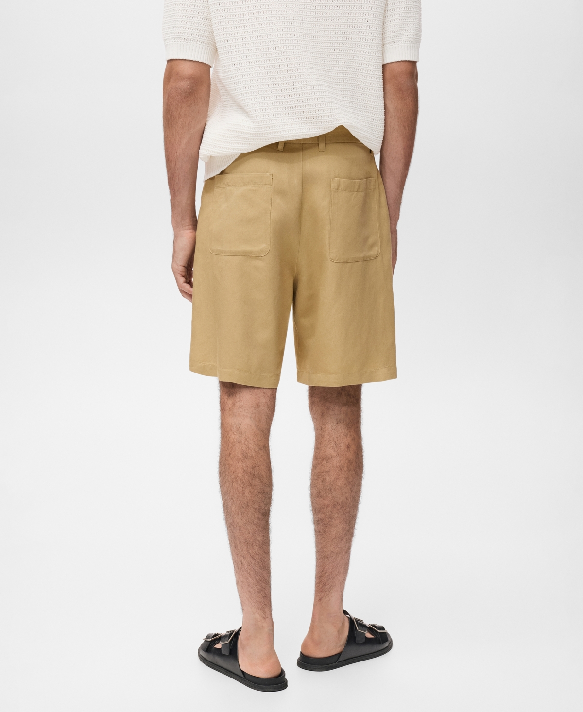 Mango Men's Elastic Waist Linen 9" Bermuda Shorts In Neutral
