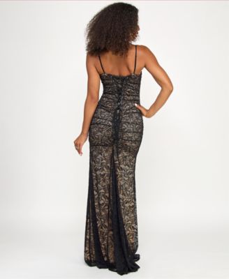 Juniors' Sleeveless Lace Corset Back Detail Gown