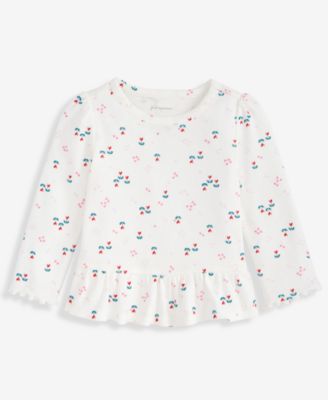 First Impressions - Baby Girls Long-Sleeve Heart Tulip-Print Rib T-Shirt