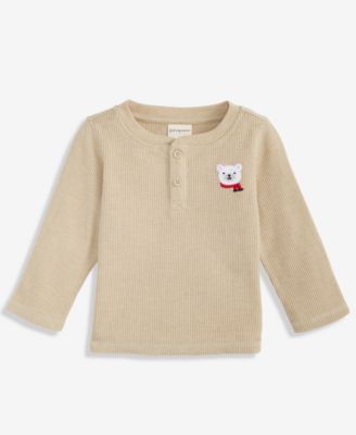 First Impressions - Baby Boys Long-Sleeve Polar Bear Waffle Henley T-Shirt