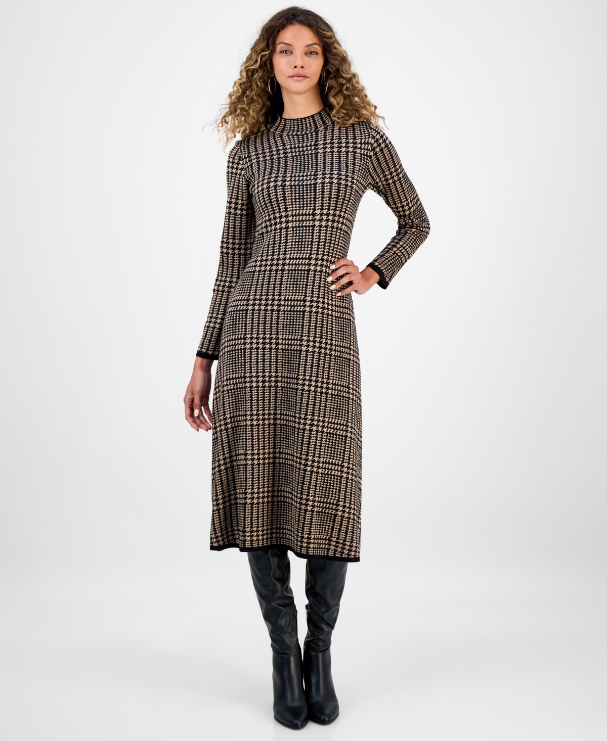 Robbie Bee Women's Printed Long-sleeve Sweater Dress In Multi