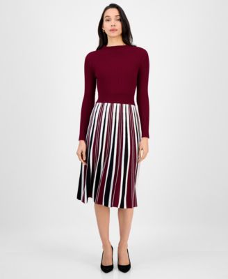 Robbie Bee - Women's Long Sleeve Ribbed Knit Sweater Dress