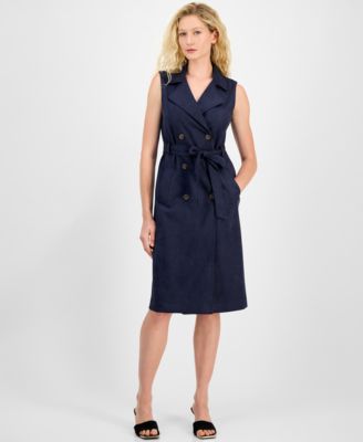 julia jordan - Women's Faux-Suede Sash-Belt Notch-Lapel Dress