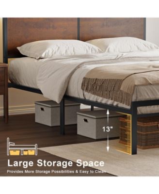 Vintage Full Size Bed Frame with Storage LED Headboard, No Box Spring Needed