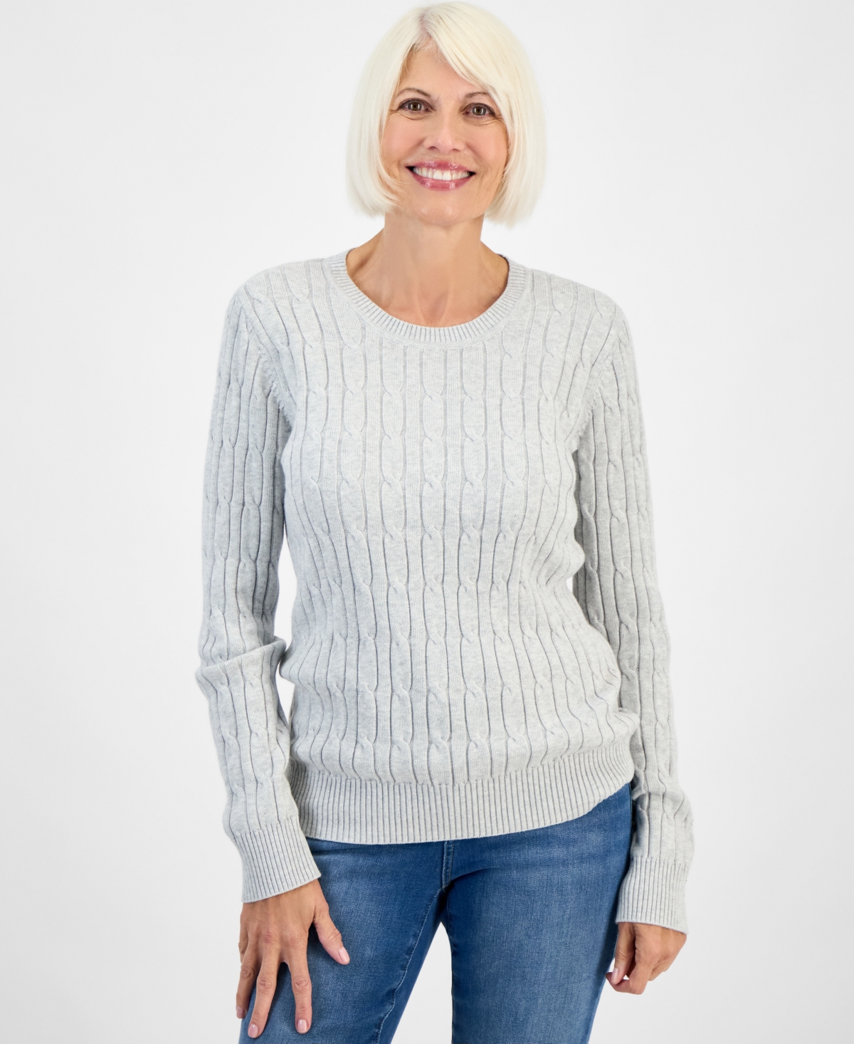 Style & Co Petite Cotton Cable-Knit Crewneck Sweater, Created for Macy's