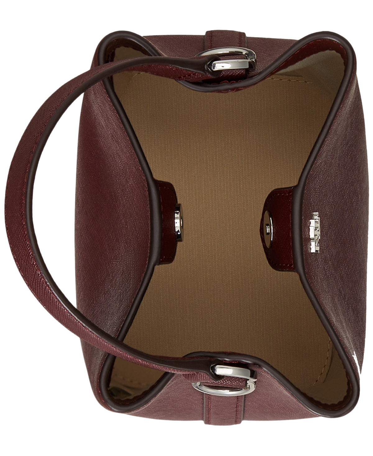 Ralph Lauren Crosshatch Leather Mini Reese Bucket Bag In Burgundy