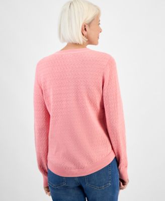 Petite Cotton Curved Hem Sweater, Macy's Exclusive