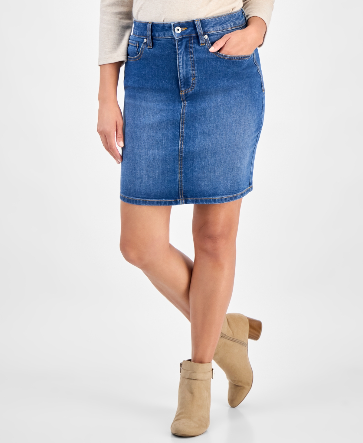 Style & Co Petite Denim Skirt, Macy's Exclusive In Blue