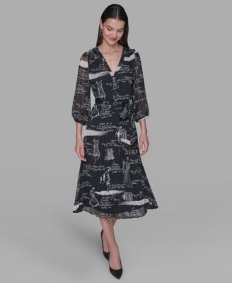 KARL LAGERFELD PARIS - Women's 3/4-Sleeve Chiffon Shirtdress