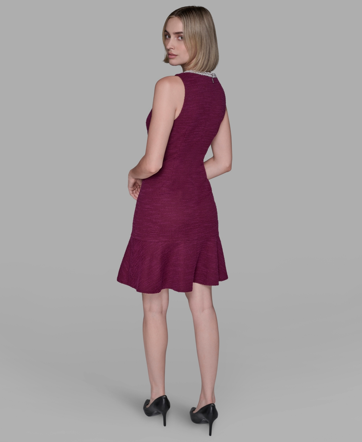 Karl Lagerfeld Women's Embellished Knit Tweed A-line Dress In Burgundy