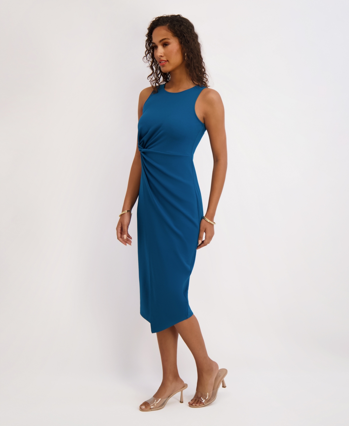 Siena Women's Ruched Side-Twist Sleeveless Midi Dress