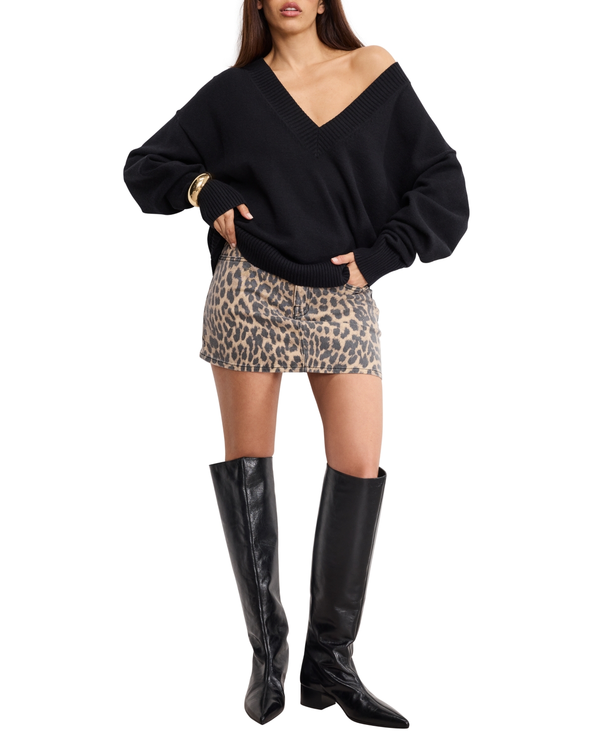 Good American Women's Knit Deep V-Neck Sweater