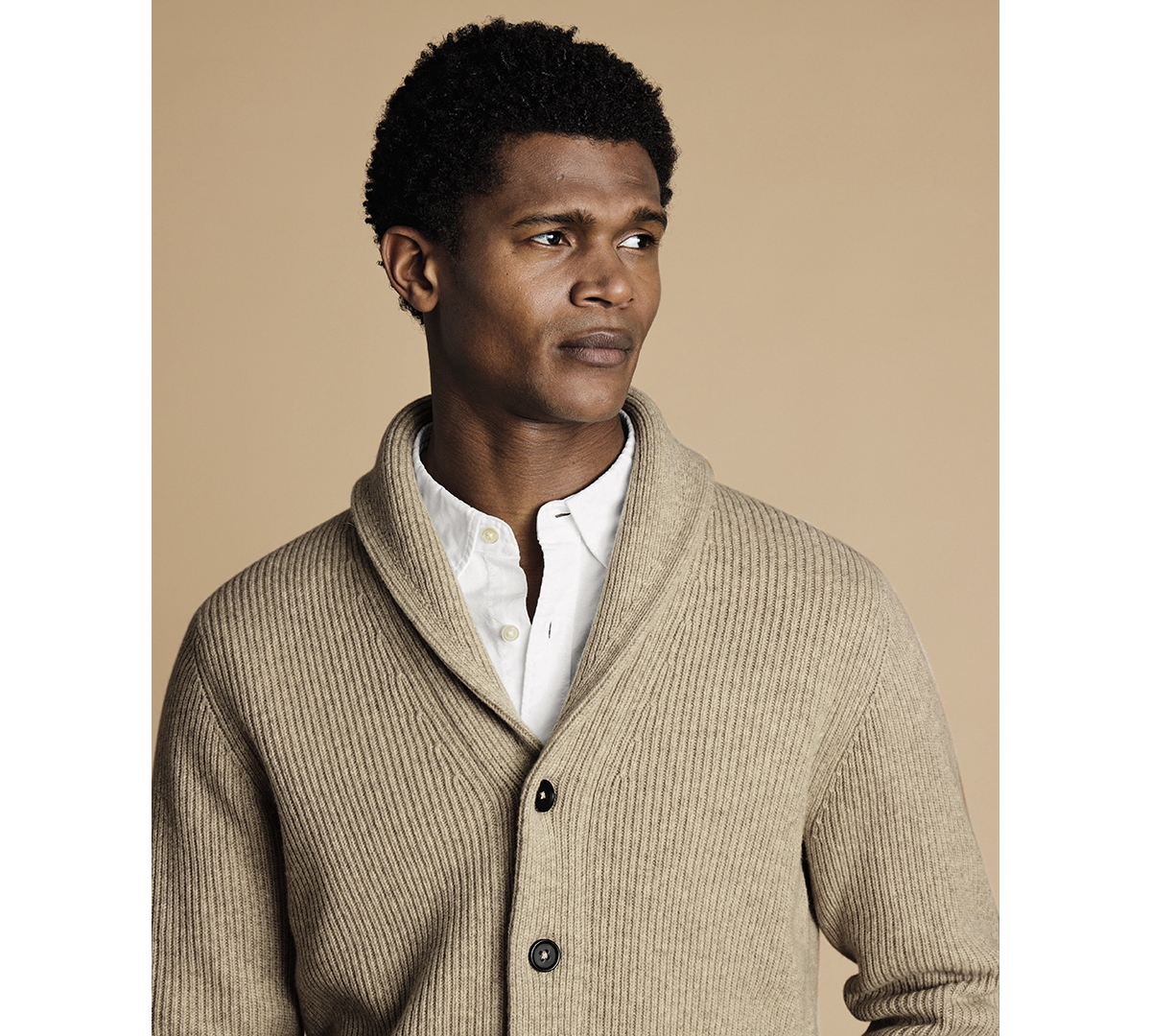 Charles Tyrwhitt Men's Oatmeal Chunky Merino Sweater