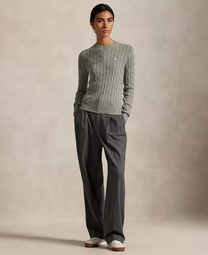 Women's Cable-Knit Cotton Crewneck Sweater - thumbnail 2
