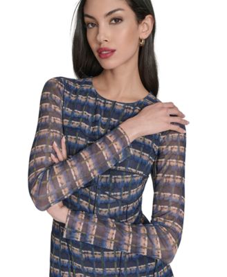 Women's Printed-Mesh Long-Sleeve Bodycon Dress