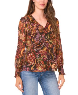 Sam & Jess - Leopard-Print V-Neck Smocked-Shoulder Top