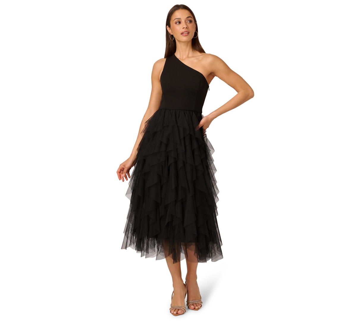 Adrianna Women's One-shoulder Midi Dress In Black