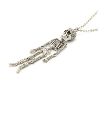 Faux Stone Pav&eacute; Skeleton Pendant Long Necklace