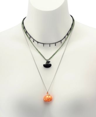 Faux Stone Witch Pumpkin Charm Layered Necklace